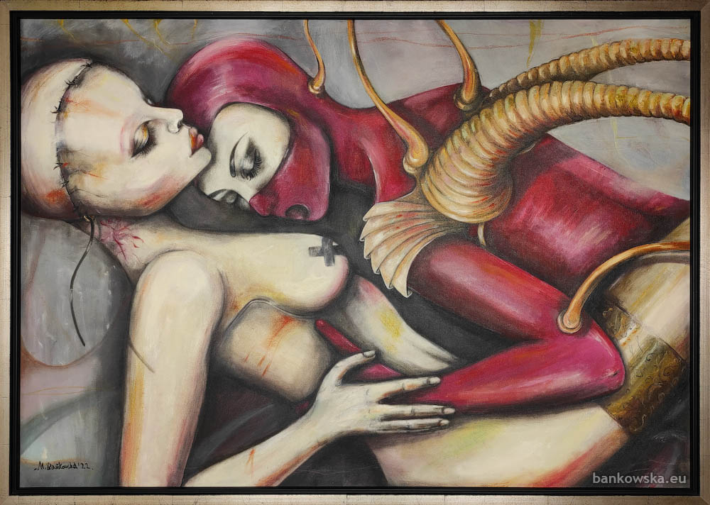 androids Małgorzata Bańkowska Surreal erotic painting exploring female body, biomechanics, intimacy and control