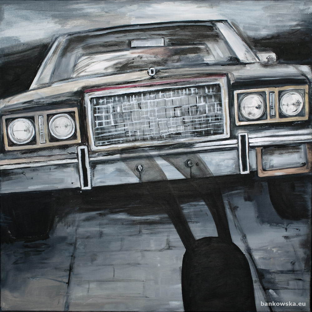 utopia ford ltd malgorzata bankowska A dystopian dark surrealist painting portraying elimination through silence, scale, and shadow.