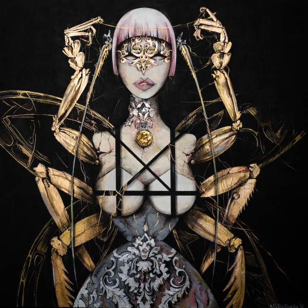 versace Małgorzata Bańkowska glamour fashion moda skrzydla wings gold golden color zloty kolor suknia dress beauty piekno obraz surrealistyczny malarstwo polskie polska sztuka surrealizm