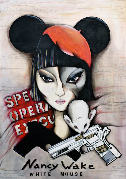 White Mouse, Małgorzata Bańkowska. Painting inspired by Nancy Wake, SOE intelligence service agent. She grouped a force of 7,000 partisans who fought against larger SS troops with some 22,000 well-trained soldiers.