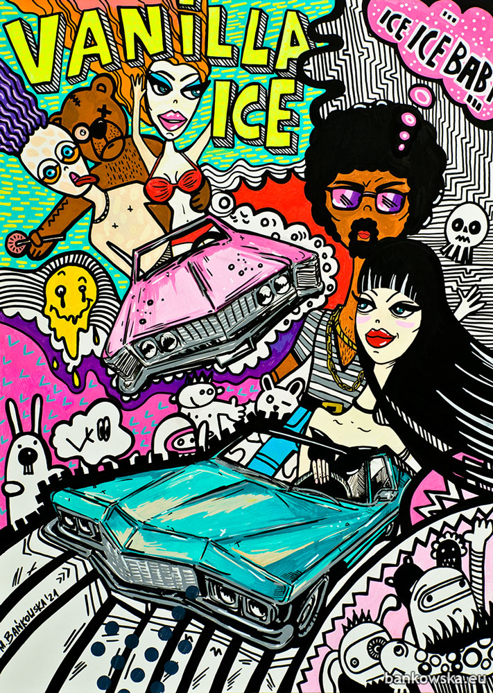 ice ice baby malgorzata bankowska painting acrylic on hardboard obraz akryl na plycie pop art polska sztuka malarstwo polskie polish artist vanilla ice rap hip hop muzyka music