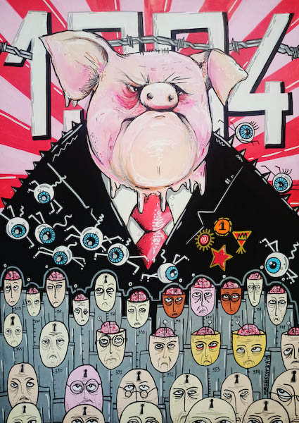 1984 malgorzata bankowska painting acrylic on hardboard obraz akryl na plycie pop art polska sztuka malarstwo polskie polish artist george orwell dystopian political fiction science fiction totalitarianism