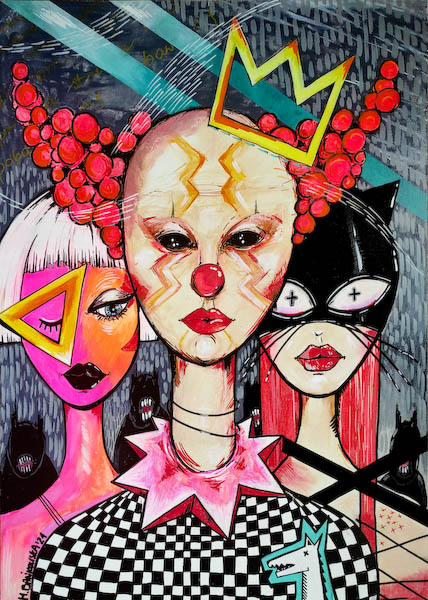 A Pop Art Fusion painting exploring appearance and identity through saturated color and