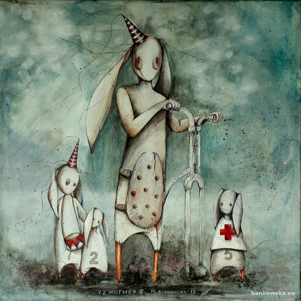 72 Mother 5 Małgorzata Bańkowska painting surrealism surreal artist dystopia dystopijny dystopian postapokaliptyczny post apocalyptic surreal painting obraz surrealistyczny polski malarstwo surrealistyczne war wojna