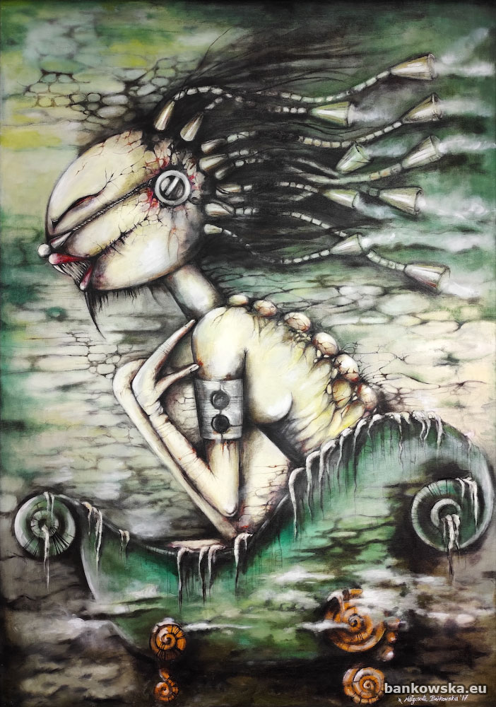 No Title 2 Małgorzata Bańkowska dystopia sztuka fantastyczna surrealizm magiczny desa unicum aukcja dystopijny dystopian postapokaliptyczny post apocalyptic surreal painting obraz surrealistyczny polski malarstwo surrealistyczne
