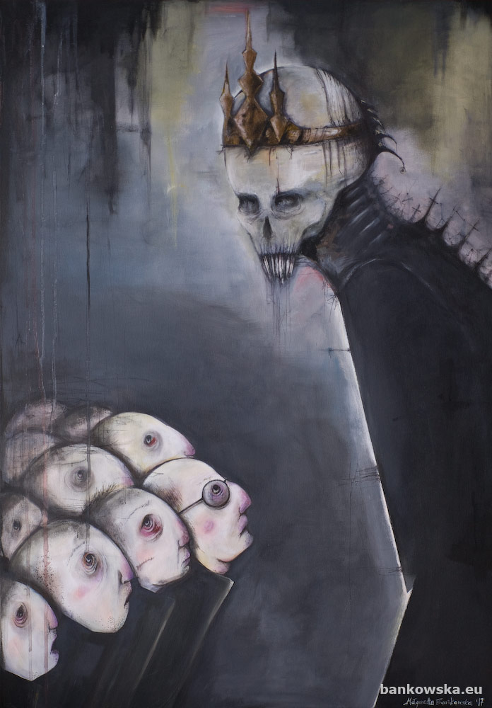 king of puppets Małgorzata Bańkowska painting surrealism surreal artist authority krol wladza absolutna despotyzm despotism autorytaryzm authoritarianism absolute powerbrazy surrealistyczne artysta surrealistyczny surrealizm polska sztuka wspolczesna malarstwo polskie malarstwo sztalugowe