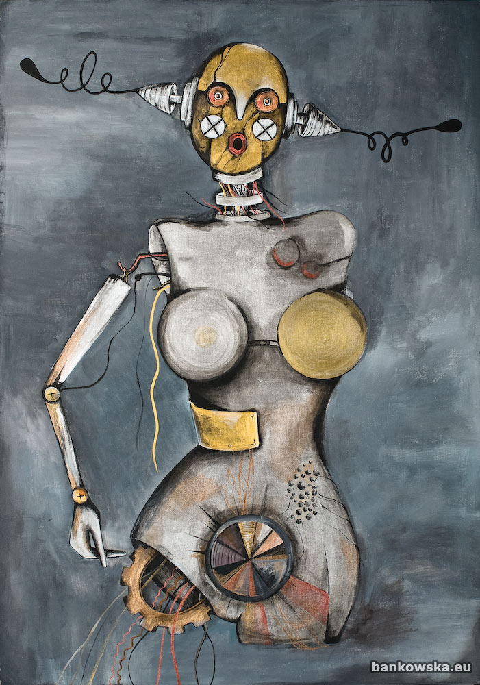 Spectrum Małgorzata Bańkowska painting surrealism surreal artist authority biomechnics, implants, spare parts, psychedelic, dystopian art, dystopian painting