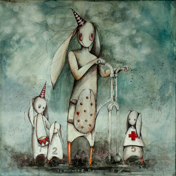 72 mother 5 Małgorzata Bańkowska painting surrealism surreal artist dystopia dystopijny dystopian postapokaliptyczny post apocalyptic surreal painting obraz surrealistyczny polski malarstwo surrealistyczne war wojna