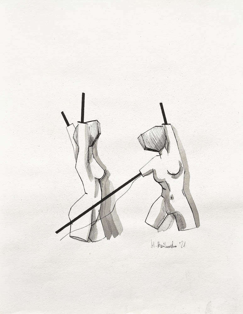 malgorzata bankowska fencing drawing ink on paper