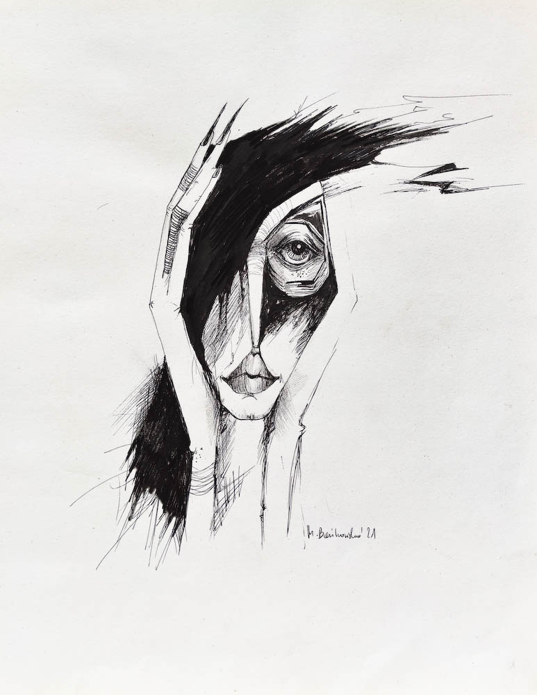 Drawing-ink-on-paper-Worries , 2021 Małgorzata Bańkowska. Surreal artist.