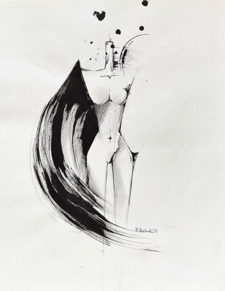 Drawing-ink-on-paper-Swallow, 2021 Małgorzata Bańkowska. Surreal artist.