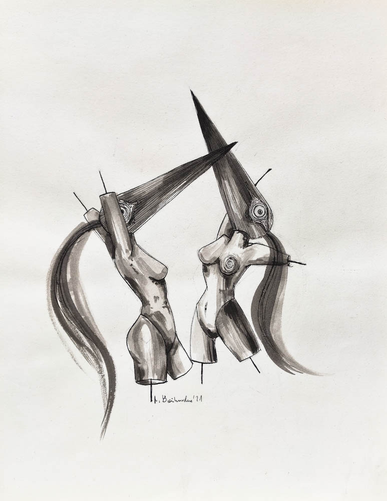 Drawing-ink-on-paper- Lans, 2021 Małgorzata Bańkowska. Surreal artist.