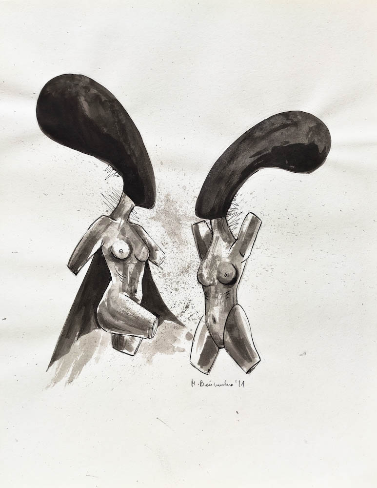 Drawing-ink-on-paper- Super Heroes, 2021 Małgorzata Bańkowska. Surreal artist.