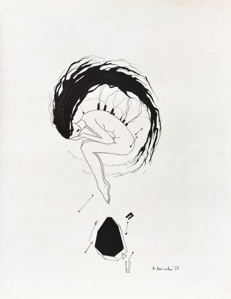 Drawing-ink-on-paper-Magnet, 2021 Małgorzata Bańkowska. Surreal artist.