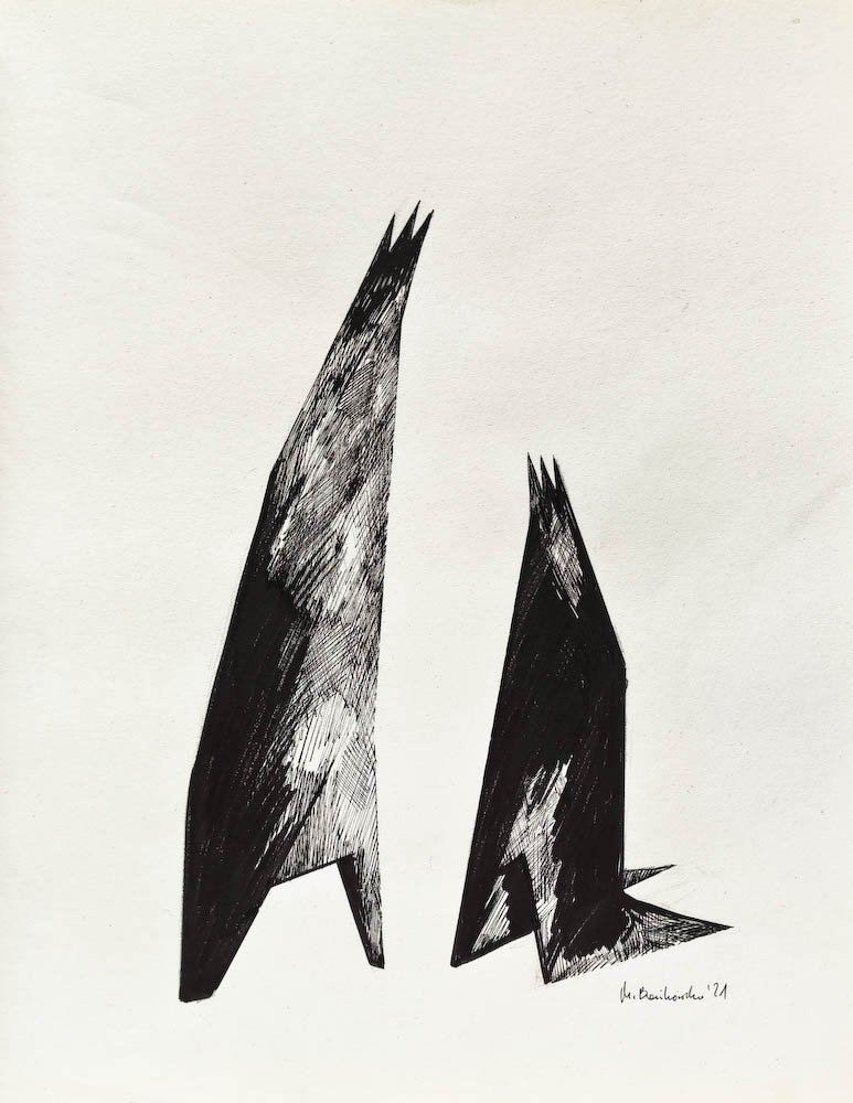 Drawing-ink-on-paper-Kings part 1, 2021 Małgorzata Bańkowska. Surreal artist.