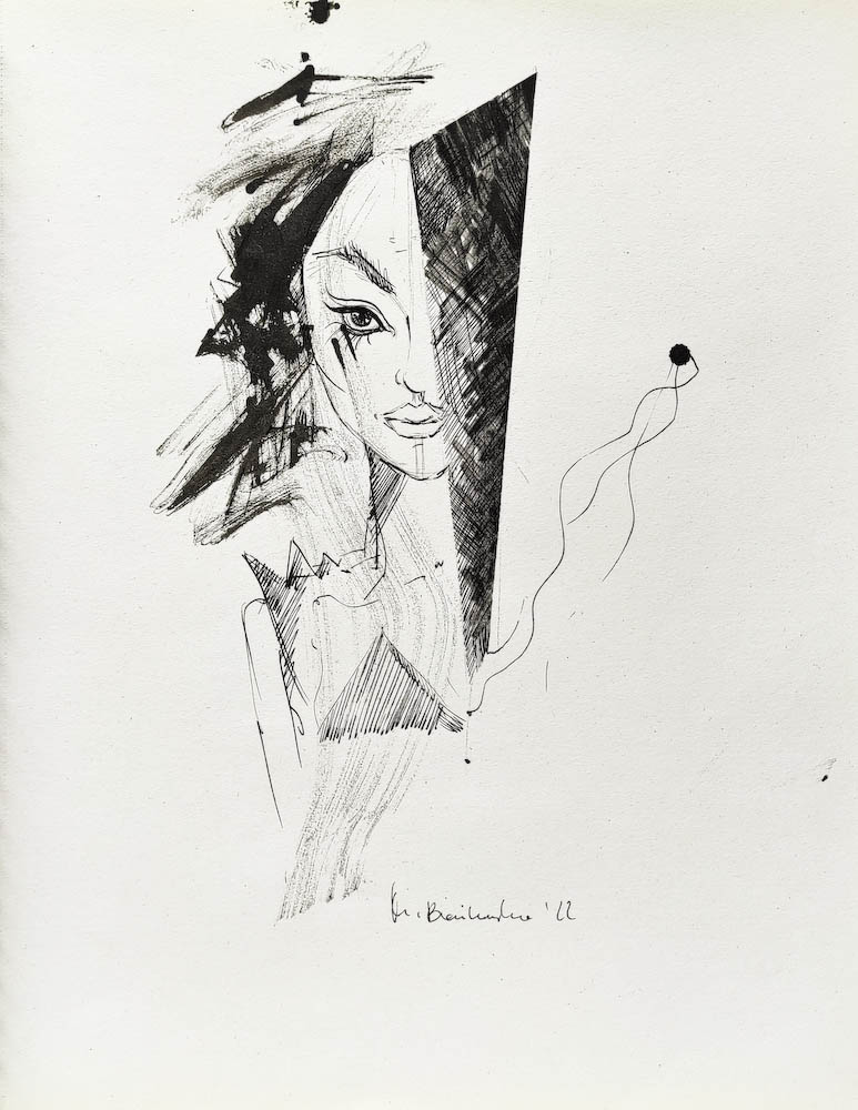 Drawing-ink-on-paper-Hello Darkness, 2022 Małgorzata Bańkowska. Surreal artist.