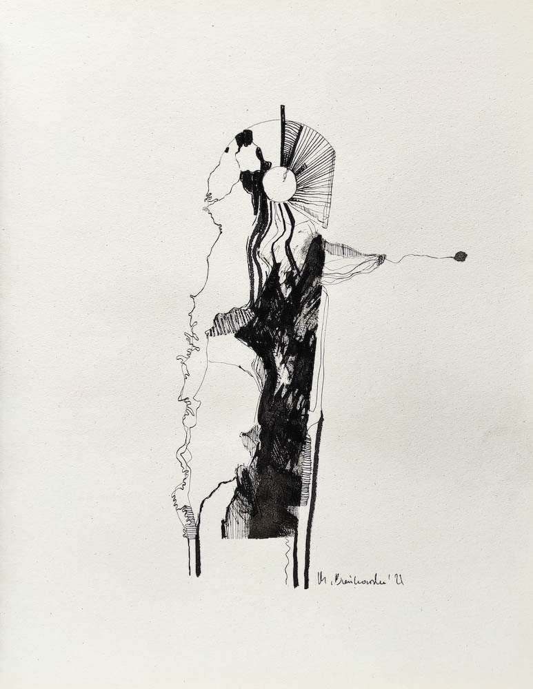 Drawing-ink-on-paper-Siamese twins, 2022 Małgorzata Bańkowska. Surreal artist.