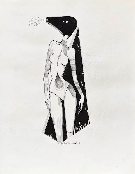 Drawing-ink-on-paper- Speaker, 2021 Małgorzata Bańkowska. Surreal artist.