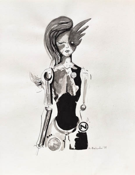 Drawing-ink-on-paper-Chinese Doll, 2021 Małgorzata Bańkowska. Surreal artist.