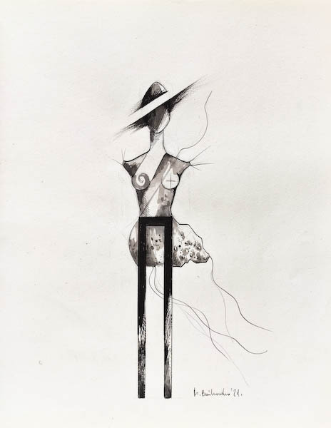 Drawing-ink-on-paper-Pedestal, 2021 Małgorzata Bańkowska. Surreal artist.