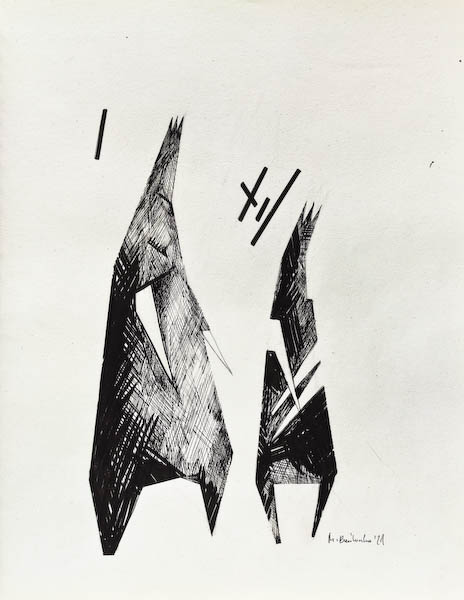 Drawing-ink-on-paper-Kings part 2, 2021 Małgorzata Bańkowska. Surreal artist.
