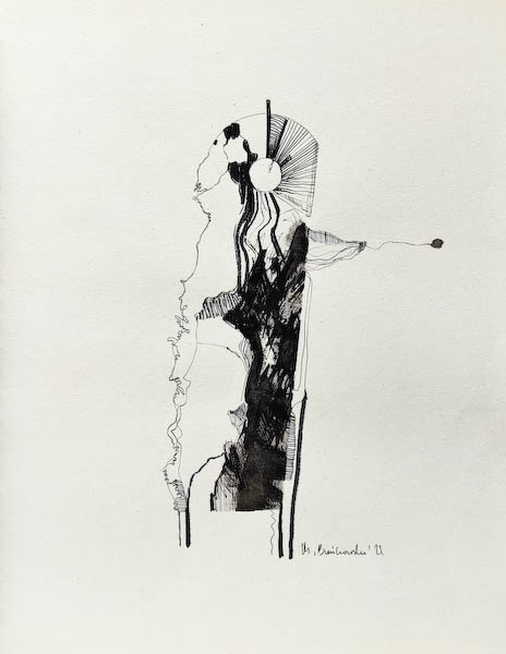 Drawing-ink-on-paper-Siamese twins, 2022 Małgorzata Bańkowska. Surreal artist.