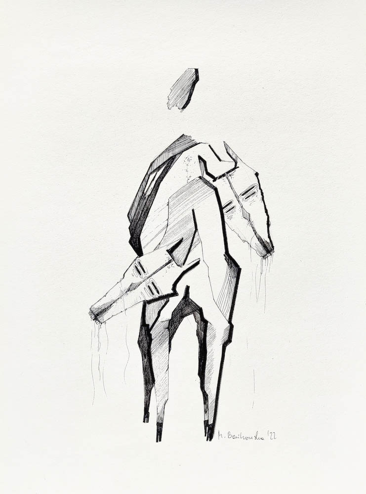 Rockeries, ink on paper. 2022 Małgorzata Bańkowska. Surreal artist from Poland. Artist sketchbook. NFT Artist, biomechanics. Auctions.