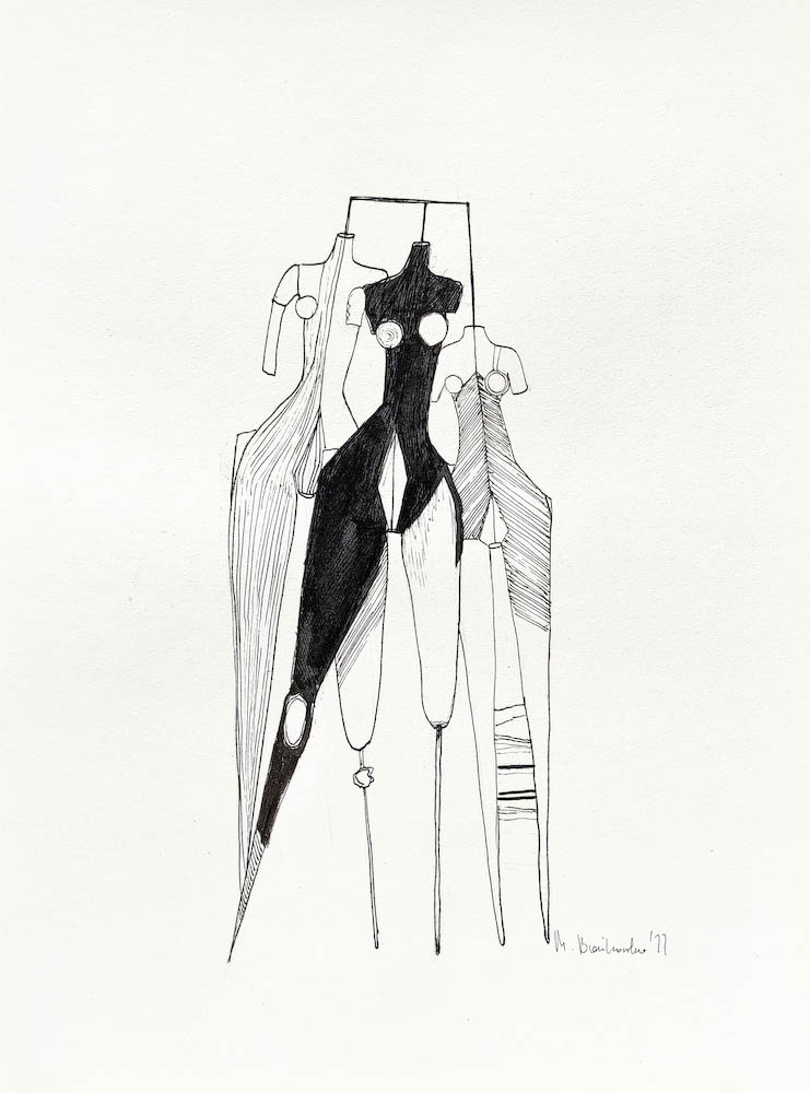 Puppet Theater, ink on paper. 2022 Małgorzata Bańkowska. Surreal artist from Poland. Artist sketchbook. NFT Artist, biomechanics. Auctions.