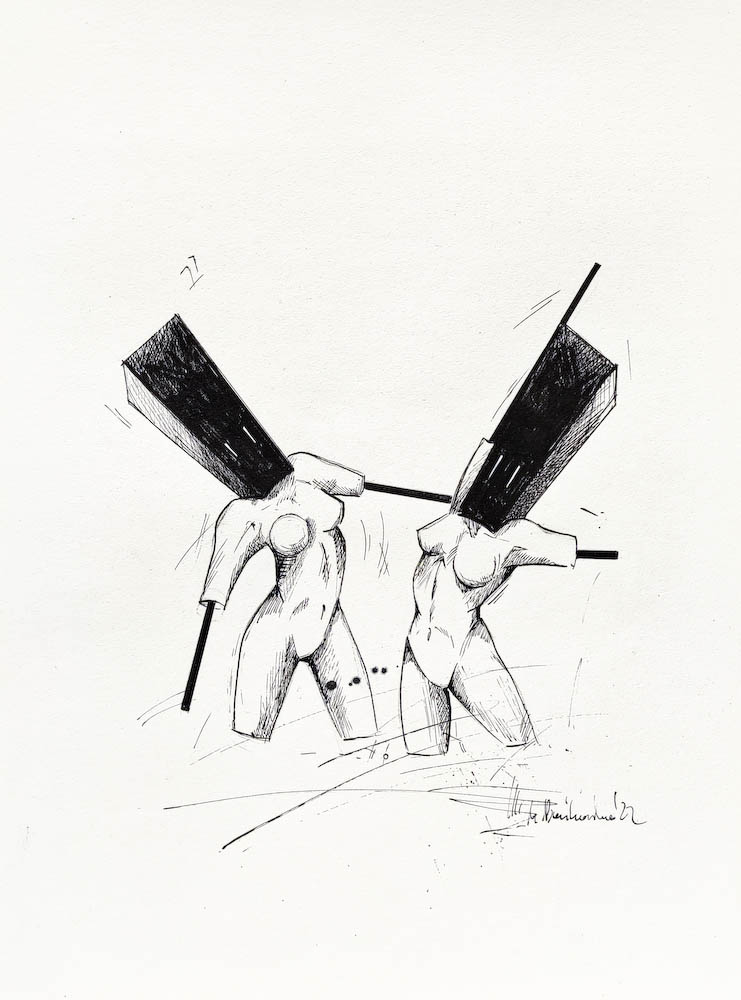 Ring, ink on paper. 2022 Małgorzata Bańkowska. Surreal artist from Poland. Artist sketchbook. NFT Artist, biomechanics. Auctions.