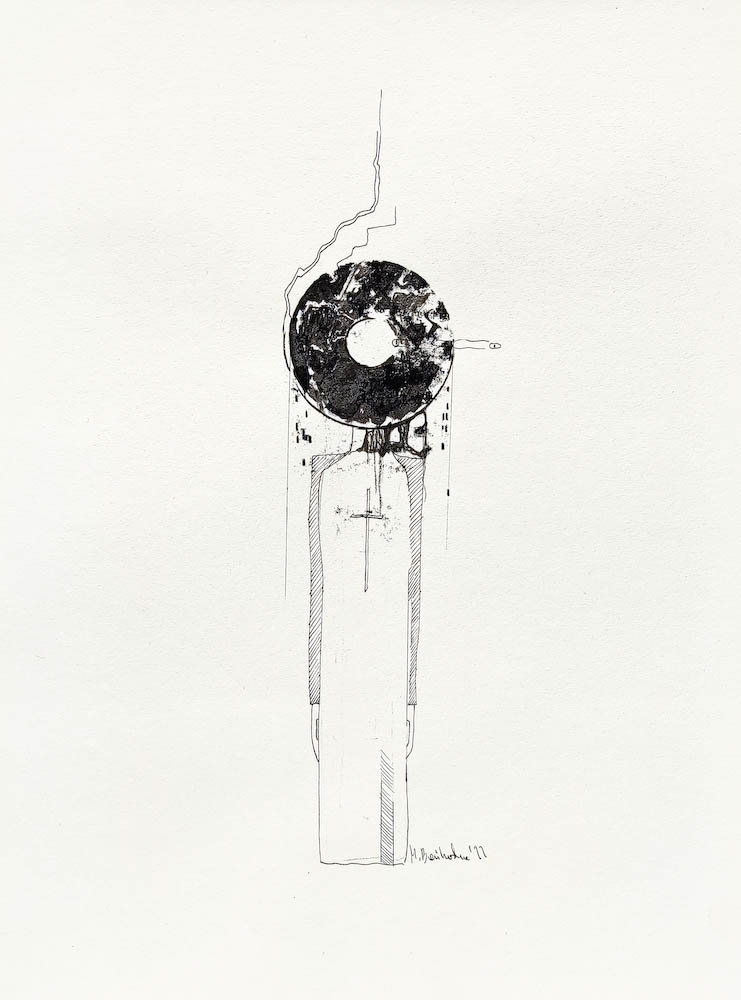 Everything, ink on paper. 2022 Małgorzata Bańkowska. Surreal artist from Poland. Artist sketchbook. NFT Artist, biomechanics. Auctions.