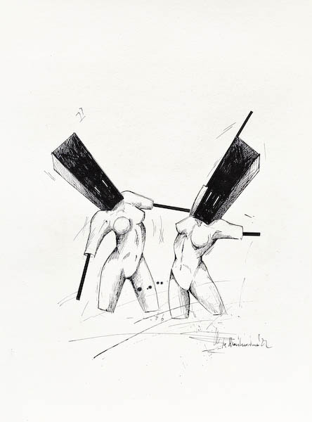 Ring, ink on paper. 2022 Małgorzata Bańkowska. Surreal artist from Poland. Artist sketchbook. NFT Artist, biomechanics. Auctions.