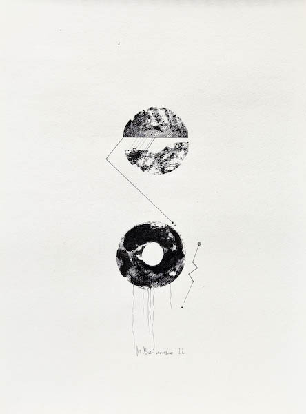 Xenobots, ink on paper. 2022 Małgorzata Bańkowska. Surreal artist from Poland. Artist sketchbook. NFT Artist, biomechanics. Auctions.