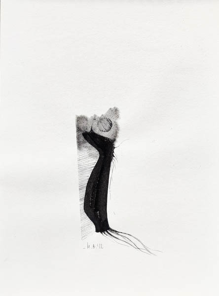 Call, ink on paper. 2022 Małgorzata Bańkowska. Surreal artist from Poland. Artist sketchbook. NFT Artist, biomechanics. Auctions.