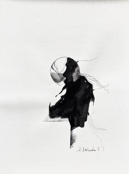 Donor, ink on paper. 2022 Małgorzata Bańkowska. Surreal artist from Poland. Artist sketchbook. NFT Artist, biomechanics. Auctions.