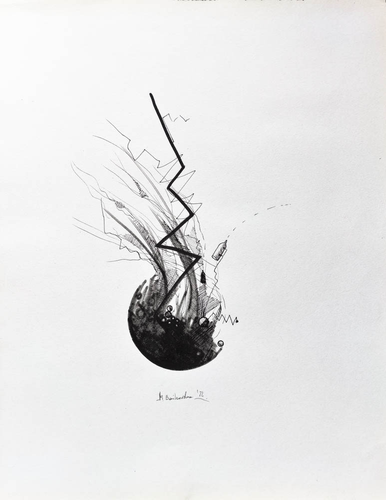 Medusa. Drawing, ink on paper. 2022 Małgorzata Bańkowska. Surreal artist from Poland. Artist sketchbook. NFT Artist, biomechanics. Auctions.