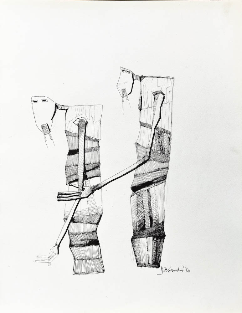 Arthritis. Drawing, ink on paper. 2022 Małgorzata Bańkowska. Surreal artist from Poland. Artist sketchbook. NFT Artist, biomechanics. Auctions.