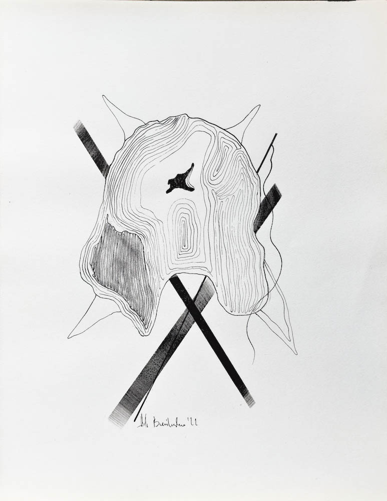  Clipping. Drawing, ink on paper. 2022 Małgorzata Bańkowska. Surreal artist from Poland. Artist sketchbook. NFT Artist, biomechanics. Auctions.