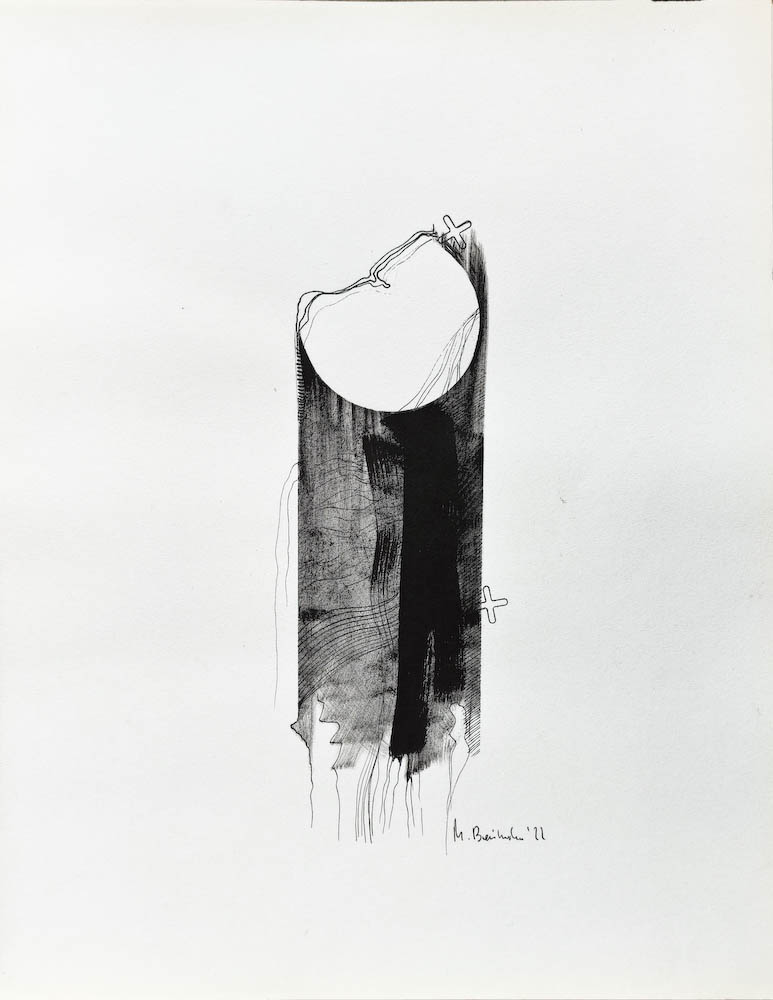  Night. Drawing, ink on paper. 2022 Małgorzata Bańkowska. Surreal artist from Poland. Artist sketchbook. NFT Artist, biomechanics. Auctions.