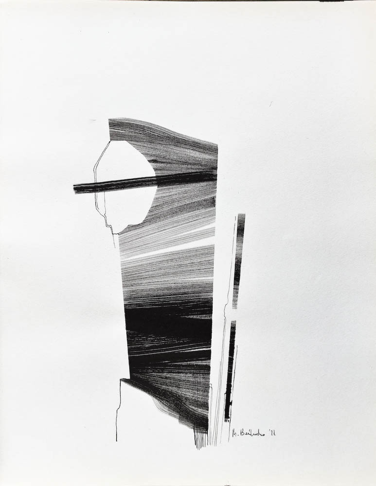  Engagement. Drawing, ink on paper. 2022 Małgorzata Bańkowska. Surreal artist from Poland. Artist sketchbook. NFT Artist, biomechanics. Auctions.
