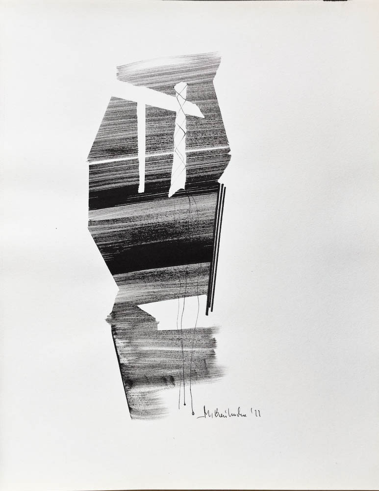Fracturing. Drawing, ink on paper. 2022 Małgorzata Bańkowska. Surreal artist from Poland. Artist sketchbook. NFT Artist, biomechanics. Auctions.