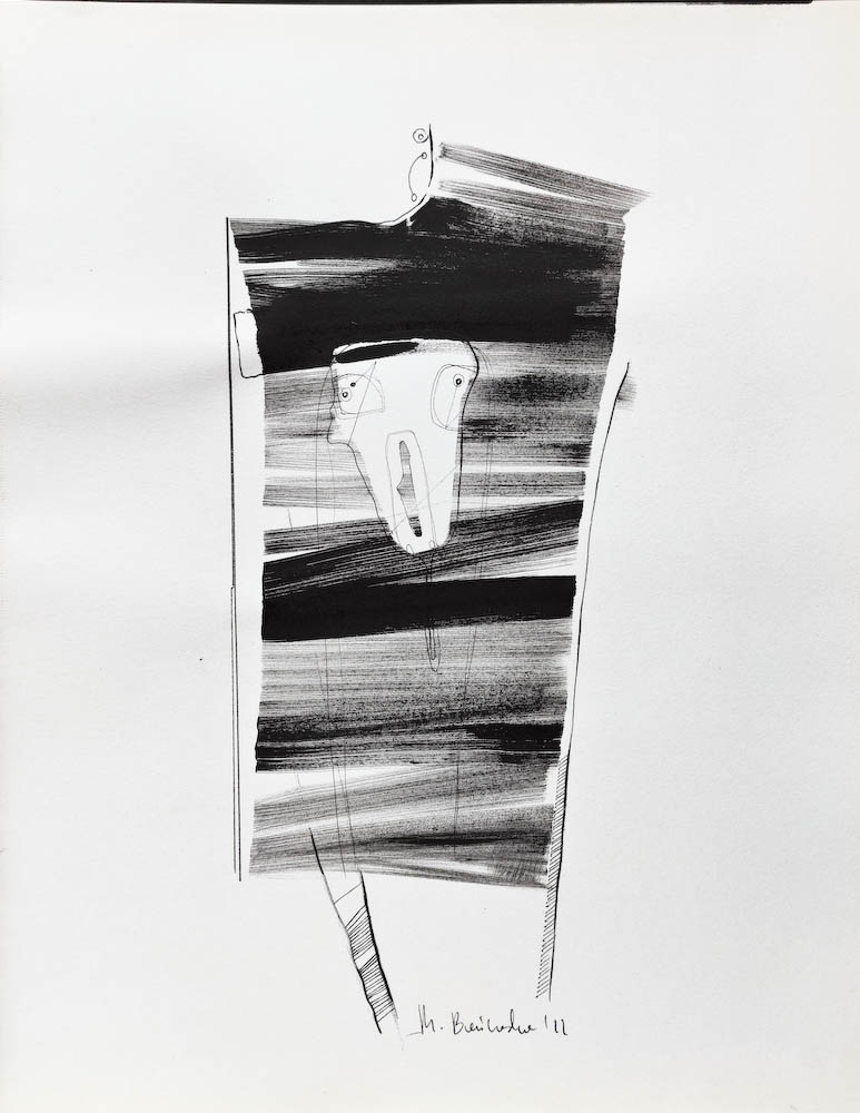 Depression. Drawing, ink on paper. 2022 Małgorzata Bańkowska. Surreal artist from Poland. Artist sketchbook. NFT Artist, biomechanics. Auctions.
