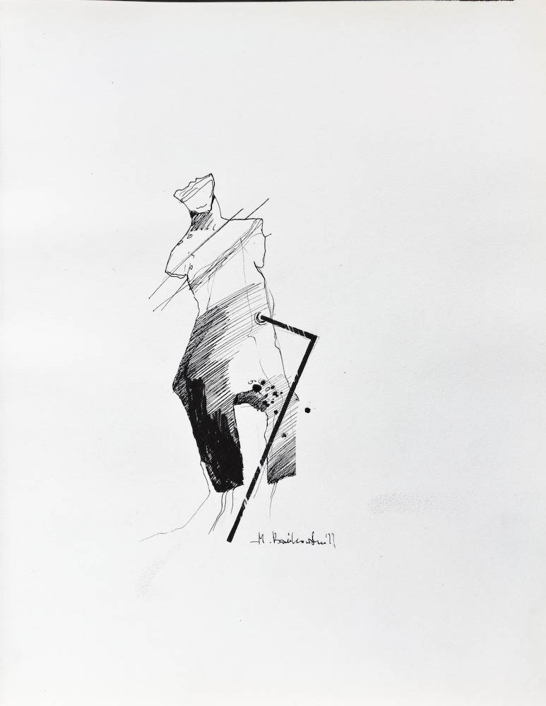 Sculpture. Drawing, ink on paper. 2022 Małgorzata Bańkowska. Surreal artist from Poland. Artist sketchbook. NFT Artist, biomechanics. Auctions.