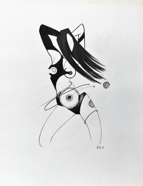Orbits. Drawing, ink on paper. 2022 Małgorzata Bańkowska. Surreal artist from Poland. Artist sketchbook. NFT Artist, biomechanics. Auctions.