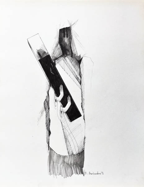  Gravedigger. Drawing, ink on paper. 2022 Małgorzata Bańkowska. Surreal artist from Poland. Artist sketchbook. NFT Artist, biomechanics. Auctions.