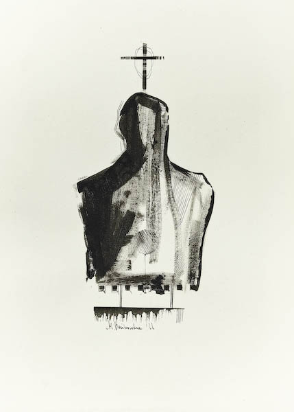 Devoted 2022, Małgorzata Bańkowska mono stereo rysunek tuszem na papierze dystopia ink on paper dystopian art surrealism dystopijna sztuka polska surreal artist