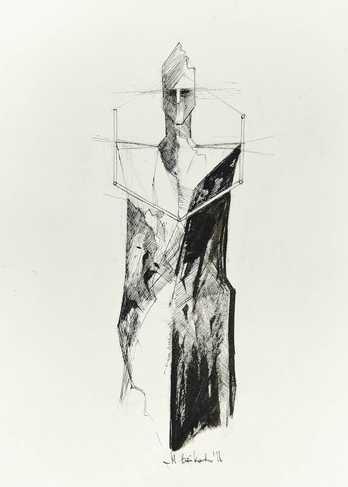 Hexa 2022, Małgorzata Bańkowska mono stereo rysunek tuszem na papierze ink artwork ink drawing on paper dystopian art surrealizm sztuka dystopijna