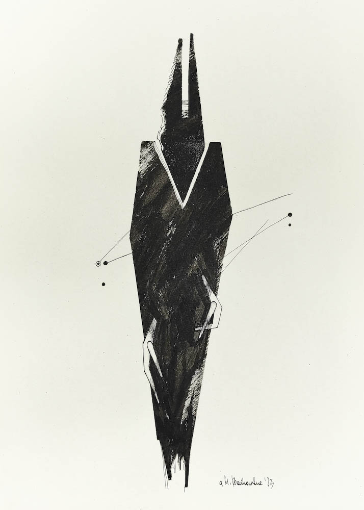 New Year 2023, Małgorzata Bańkowska mono stereo rysunek tuszem na papierze ink artwork ink drawing on paper dystopian art surrealizm sztuka dystopijna
