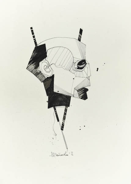 Molotov 2022, Małgorzata Bańkowska mono stereo rysunek tuszem na papierze ink artwork ink drawing on paper dystopian art surrealizm sztuka dystopijna