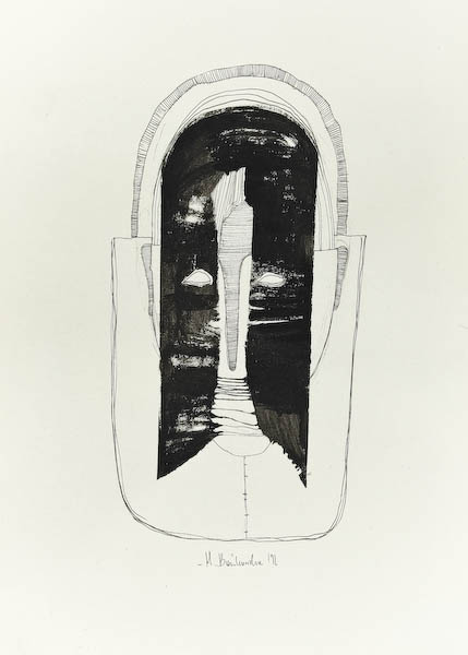 BAN02 2022, Małgorzata Bańkowska mono stereo rysunek tuszem na papierze ink artwork ink drawing on paper dystopian art surrealizm sztuka dystopijna