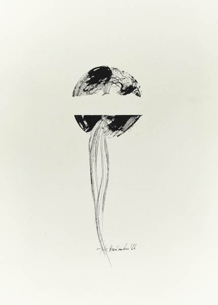 T4 2022, Małgorzata Bańkowska mono stereo rysunek tuszem na papierze ink artwork ink drawing on paper dystopian art surrealizm sztuka dystopijna